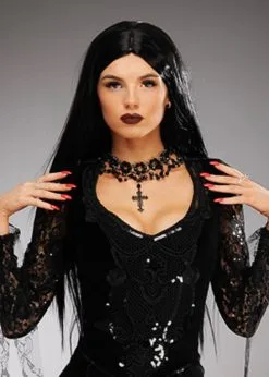 Womens Halloween Deluxe Long Black Morticia Style Wig 10 Womens Halloween Deluxe Long Black Morticia Style Wig -Costumes Sales deluxe black morticia wig 03
