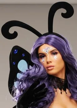 Womens Black Glitter Butterfly Antennae Headband