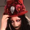 Halloween Deluxe Voodoo Burgundy Top Hat With Feathers -Costumes Sales deluxe voodoo burgundy top hat