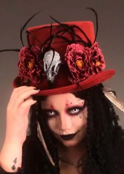 Halloween Deluxe Voodoo Burgundy Top Hat With Feathers
