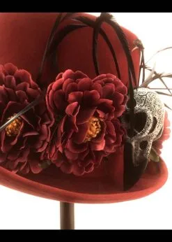 Halloween Deluxe Voodoo Burgundy Top Hat With Feathers -Costumes Sales deluxe voodoo burgundy top hat 03