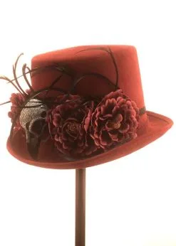 Halloween Deluxe Voodoo Burgundy Top Hat With Feathers -Costumes Sales deluxe voodoo burgundy top hat 04