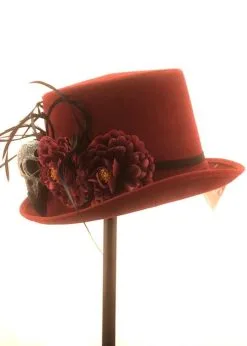 Halloween Deluxe Voodoo Burgundy Top Hat With Feathers -Costumes Sales deluxe voodoo burgundy top hat 05