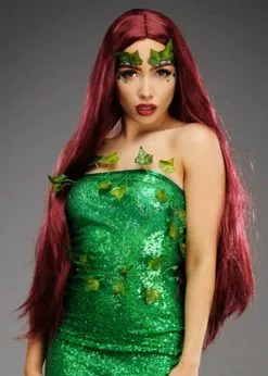 Womens Extra Long Burgundy Poison Ivy Style Wig