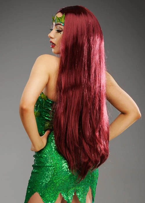 Womens Extra Long Burgundy Poison Ivy Style Wig 5 Womens Extra Long Burgundy Poison Ivy Style Wig - Image 3