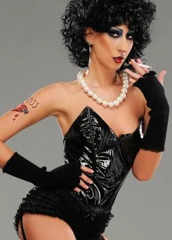 Rocky Horror Style Frank N Furter Black Fingerless Gloves -Costumes Sales frank n furter fingerless gloves 03