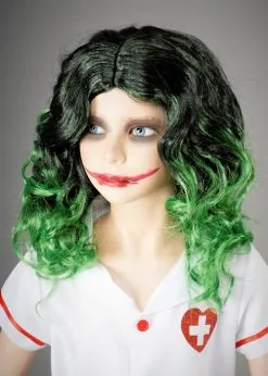 Childrens The Joker Style Long Green Wavy Wig