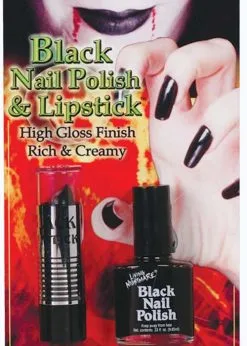Gothic Black Nail Polish And Lipstick Set