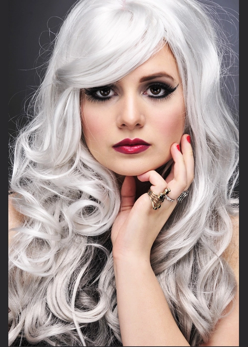 Womens Gothic Long Curly Grey Allure Wig 4 Womens Gothic Long Curly Grey Allure Wig - Image 2
