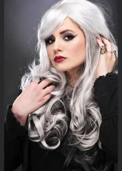 Womens Gothic Long Curly Grey Allure Wig 8 Womens Gothic Long Curly Grey Allure Wig -Costumes Sales gothic grey curly halloween wig 2611 02