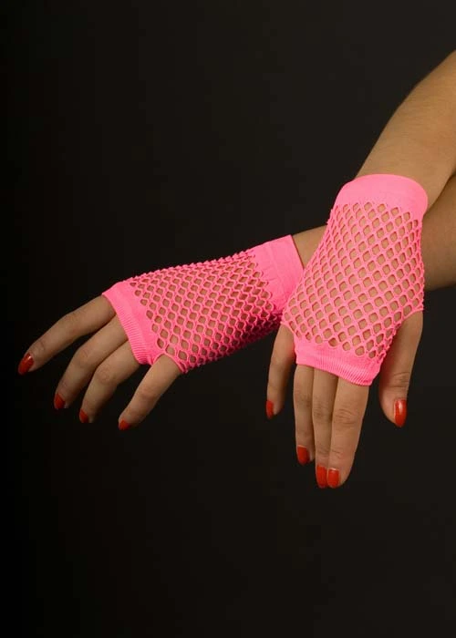 Gothic Neon Pink Short Fishnet Gloves 3 Gothic Neon Pink Short Fishnet Gloves
