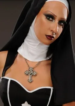 Gothic Nun Jewel Cross Halloween Necklace