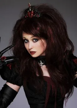 Deluxe Gothic Queen Of Hearts Wig With Tiara