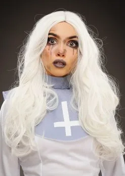 Womens Halloween Deluxe Long White Gothic Nun Wig -Costumes Sales gothic white nun wig 01
