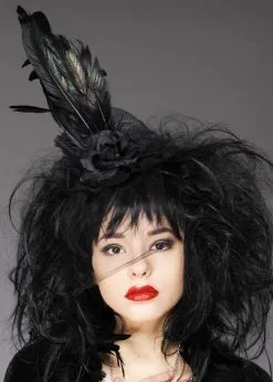 Womens Halloween Gothic Widow Feather Headpiece