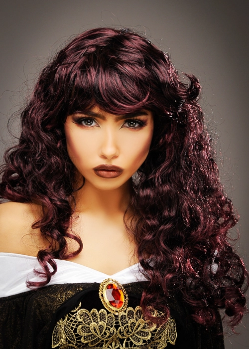 Ladies Gothic Curly Maroon Siren Wig 3 Ladies Gothic Curly Maroon Siren Wig