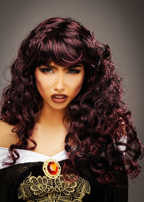 Ladies Gothic Curly Maroon Siren Wig 4 Ladies Gothic Curly Maroon Siren Wig - Image 2