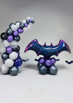 Inflated Purple Halloween Balloon Arch And Bat Centrepiece Set