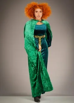 Womens Hocus Pocus Style Green Velvet Cape