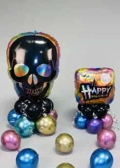 Inflated Iridescent Skull Halloween Balloon Centrepiece Set