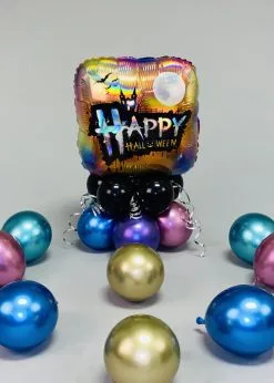 Inflated Iridescent Happy Halloween Balloon Centrepiece