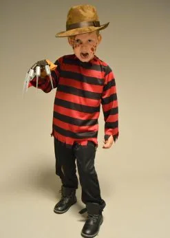 Childrens Size Red And Black Striped Freddy Costume -Costumes Sales kids freddie krueger striped top 02
