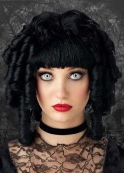 Womens Gothic Black Curly Ghost Doll Wig