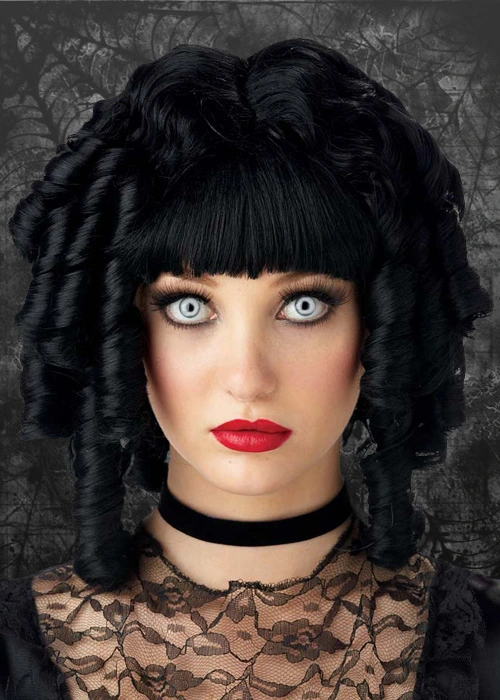 Womens Gothic Black Curly Ghost Doll Wig 3 Womens Gothic Black Curly Ghost Doll Wig