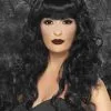 Ladies Gothic Black Curly Siren Wig -Costumes Sales ladies gothic black siren wig