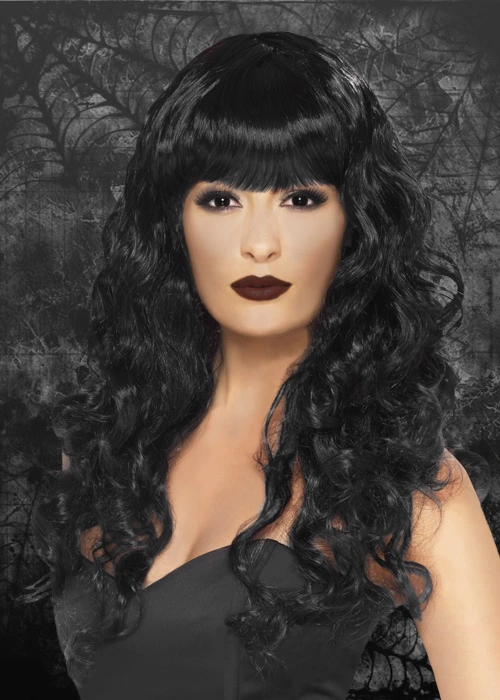 Ladies Gothic Black Curly Siren Wig 2 Ladies Gothic Black Curly Siren Wig