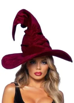 Womens Leg Avenue Burgundy Velvet Witch Hat