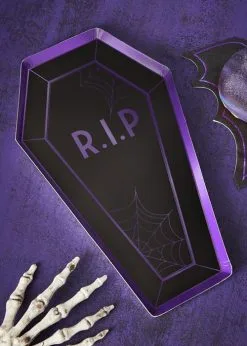 Halloween Black Coffin Shaped Party Plates Pk8