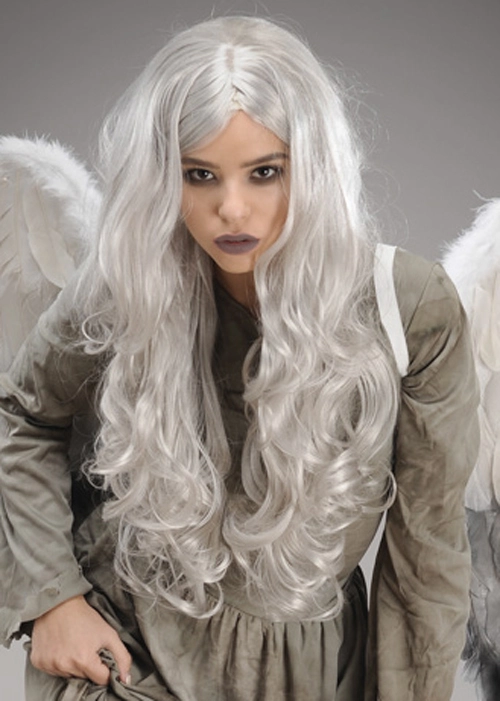 Womens Gothic Fallen Angel Long Grey Wig 3 Womens Gothic Fallen Angel Long Grey Wig
