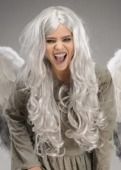 Womens Gothic Fallen Angel Long Grey Wig 7 Womens Gothic Fallen Angel Long Grey Wig -Costumes Sales long grey fallen angel wig 02