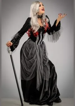 Womens Gothic Victorian Vampire Lady Costume -Costumes Sales long grey victorian vampire costume 03