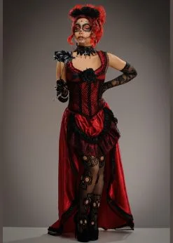 Womens Day Of The Dead Long Red Senorita Costume