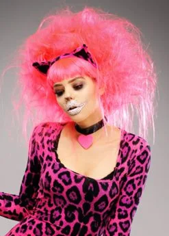 Womens Backcombed Neon Pink Cheshire Cat Wig 7 Womens Backcombed Neon Pink Cheshire Cat Wig -Costumes Sales neon pink cheshire cat wig 02