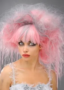 Womens Halloween Pink Zombie Princess Wig