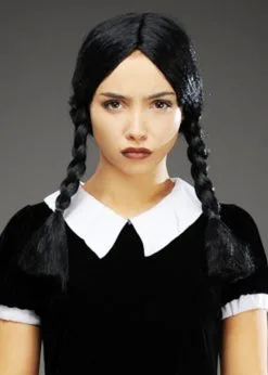 Wednesday Addams Style Gothic Black Plaited Wig