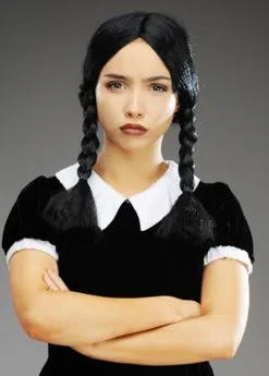 Wednesday Addams Style Gothic Black Plaited Wig 7 Wednesday Addams Style Gothic Black Plaited Wig -Costumes Sales plaited wednesday addams wig 02