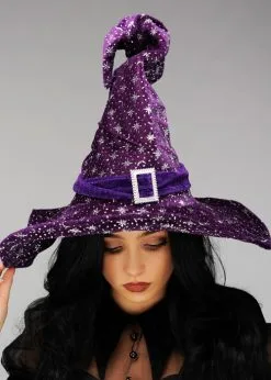 Deluxe Purple Velvet Halloween Witch Hat -Costumes Sales purple glitter wizard hat 01
