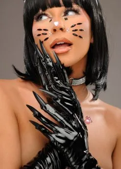 Womens Catwoman Black Vinyl Claw Gloves 10 Womens Catwoman Black Vinyl Claw Gloves -Costumes Sales pvc cat gloves with claws 03