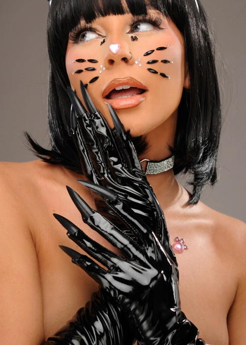 Womens Catwoman Black Vinyl Claw Gloves 6 Womens Catwoman Black Vinyl Claw Gloves - Image 4