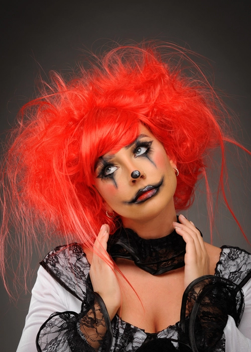 Womens Halloween Creepy Clown Red Backcombed Wig 3 Womens Halloween Creepy Clown Red Backcombed Wig