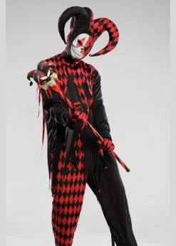Mens Halloween Evil Crazed Jester Costume -Costumes Sales red evil jester costume 844205 02
