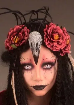 Womens Voodoo Priestess Headband Flower Skull Headpiece