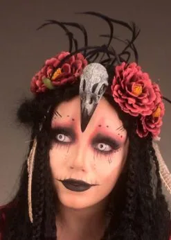 Womens Voodoo Priestess Headband Flower Skull Headpiece -Costumes Sales voodoo flower feather headband 02