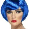 Womens Blue Bobbed Babe Wig -Costumes Sales womens blue babe wig