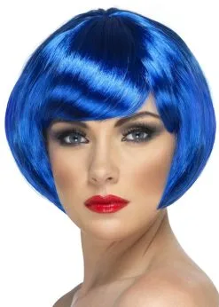 Womens Blue Bobbed Babe Wig