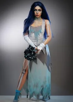 Womens Halloween Long Corpse Bride Style Costume -Costumes Sales womens blue corpse bride costume 02